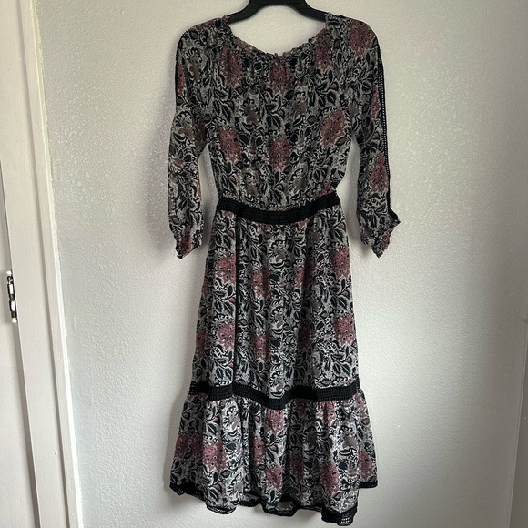 Lucky Brand Boho 3/4 Sleeve Midi Tiered Dress - Picture 5 of 6